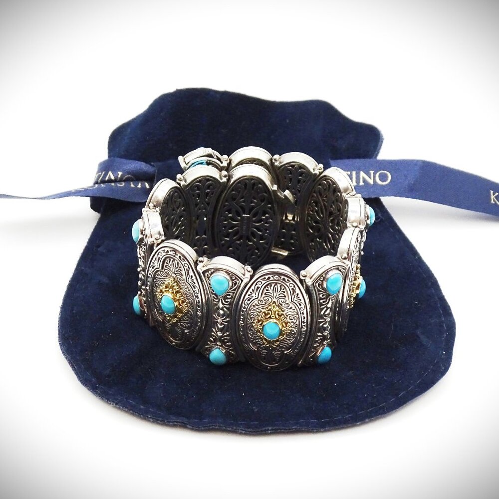 KONSTANTINO Sterling Silver 18K Gold Turquoise Wide Bangle Bracelet 149 Grams - Picture 15 of 15
